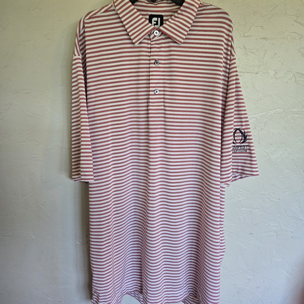 Footjoy Mens XL Red White Striped Polo Tempest Golf Club